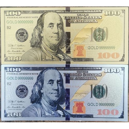 Lot 2 Billets 100 Dollars Usa - Polymère Gold & Silver / Or & Argent - Etats-Unis