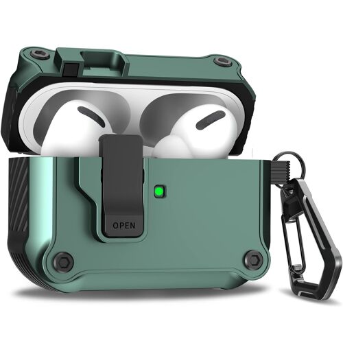 Airpods Pro 2nd Generation/1st Generation Case Cover with Automatic Snap Switch, Secure Lock Clip Super Protective for Airpods Pro Case (2019/2022) with Keychain for Men Women¿Vert Pine