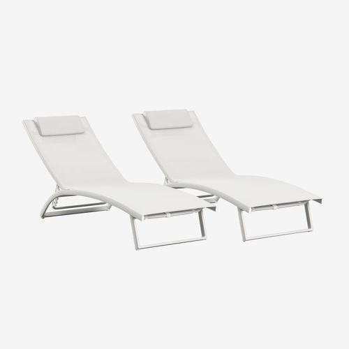 Lot De 2 Transats Inclinables En Aluminium Dulem Blanc Gardenia