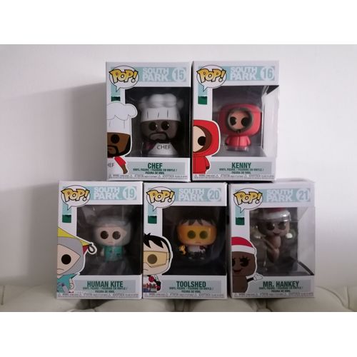 Série 5 Figurines Funko Pop South Park - Chef, Kenny, Human Kite, Toolshed, Mr. Hankey - N°15, 16, 19, 20, 21