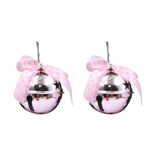 Ornements d'arbre de Noël en fer forgé peint, cloches roses goodnice