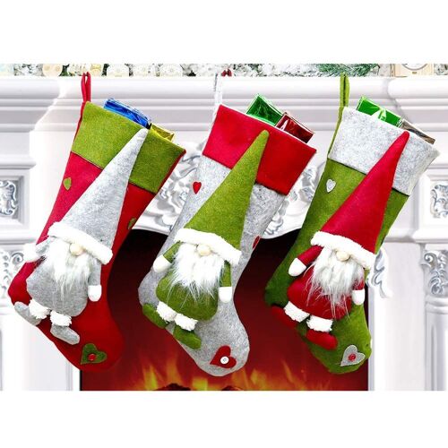 Lot de 3 bas de Père Noël, bottes de Père Noël à remplir 49 x 23 cm, grand goodnice
