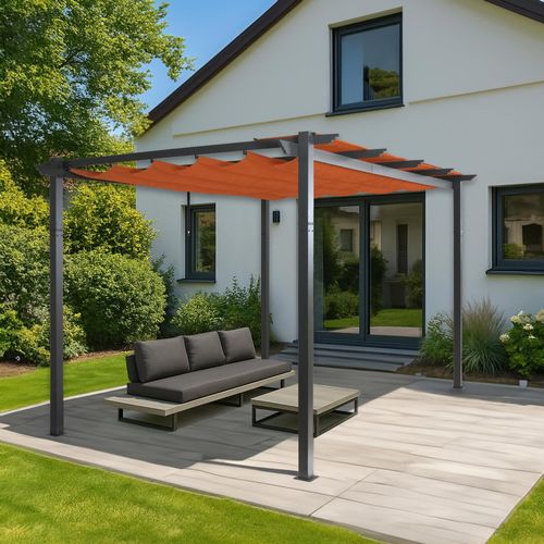 Pergola En Aluminium Hwc-N93, Pavillon De Jardin Pavillon De Jardin, Structure Stable De 8cm Toit Coulissant Uv50+ 3x4m   Terracotta