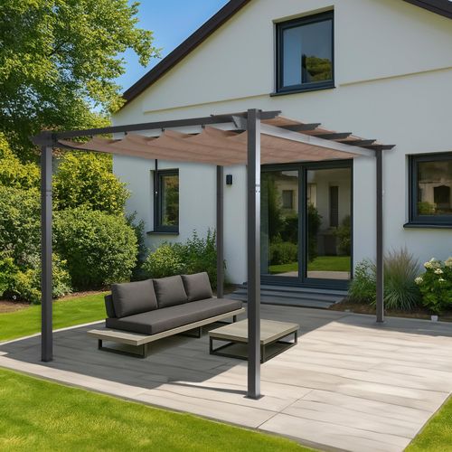Pergola En Aluminium Hwc-N93, Pavillon De Jardin Pavillon De Jardin, Structure Stable De 8cm Toit Coulissant Uv50+ 3x4m   Taupe