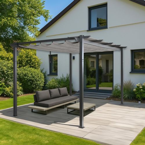 Pergola En Aluminium Hwc-N93, Pavillon De Jardin Pavillon De Jardin, Structure Stable De 8cm Toit Coulissant Uv50+ 3x4m   Gris