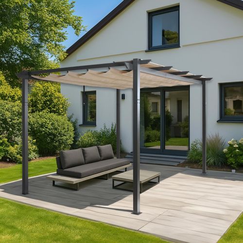 Pergola En Aluminium Hwc-N93, Pavillon De Jardin Pavillon De Jardin, Structure Stable De 8cm Toit Coulissant Uv50+ 3x4m   Crème-Beige