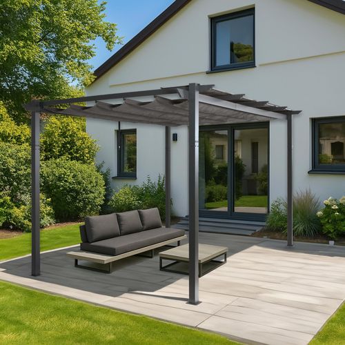 Pergola En Aluminium Hwc-N93, Pavillon De Jardin Pavillon De Jardin, Structure Stable De 8cm Toit Coulissant Uv50+ 3x4m   Anthracite