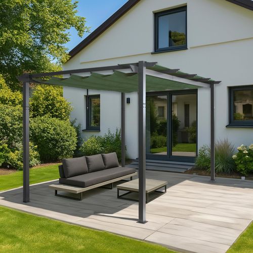 Pergola En Aluminium Hwc-N93, Pavillon De Jardin Pavillon De Jardin, Structure Stable De 8cm Toit Coulissant Uv50+ 3x4m   Vert