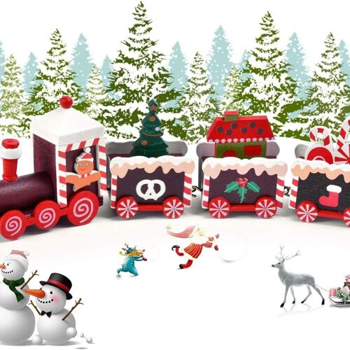 Train de Noël Cadeau Train Jouet Petit Train de Noël en Bois goodnice