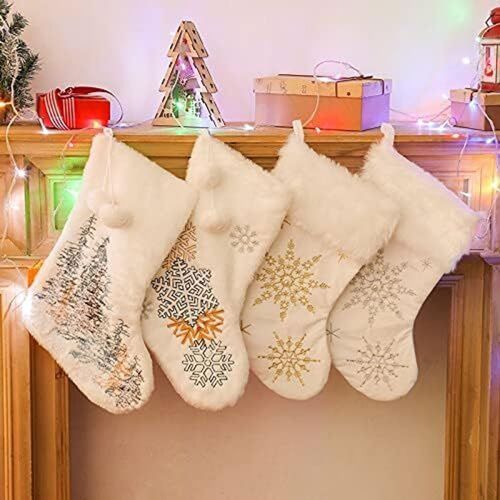 Pack de 4 bas de Noël blancs, 18 grands bas de Noël goodnice