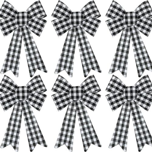 Grand noeud de couronne de Noël, 6 pièces, rouge, noir et blanc goodnice