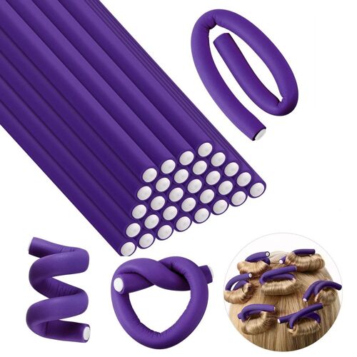 Lot De 30 Bigoudis Flexibles En Mousse Torsadée Pour Fer À Friser : Violet, 24 X 0,8 Cm Goodnice