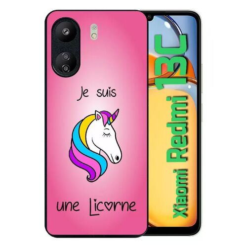 Coque Pour Redmi 13c 4g - Je Suis Une Licorne Fond Rose - Silicone - Noir