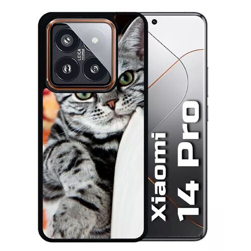 Coque Pour Redmi 14 Pro - Chat Tigré Gris Yeux Vert - Silicone - Noir