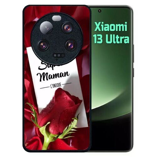 Coque Pour Redmi 13 Ultra - Super Maman L Unique Fond Rose Rouge - Silicone - Noir