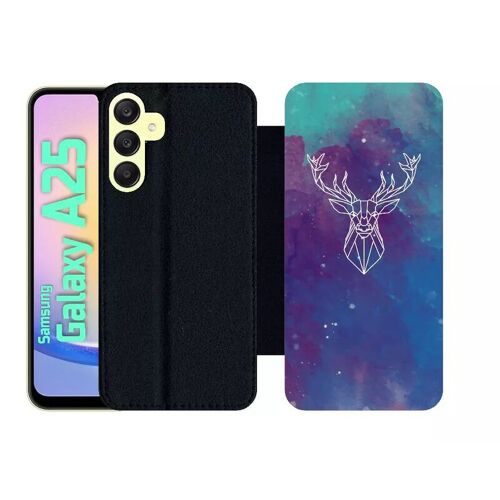 Etui À Rabat Pour Galaxy A25 - Hyper Animals Space Cerf - Simili-Cuir - Noir