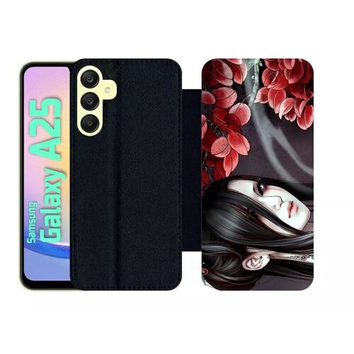 Etui À Rabat Pour Galaxy A25 - Manga Geisha Gothique - Simili-Cuir - Noir