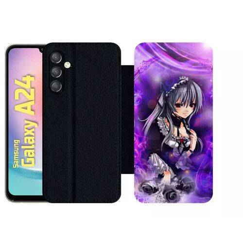 Etui À Rabat Pour Galaxy A24 - Manga Fille Violet - Simili-Cuir - Noir