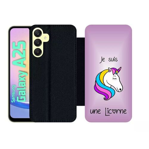 Etui À Rabat Pour Galaxy A25 - Je Suis Une Licorne Fond Violet - Simili-Cuir - Noir