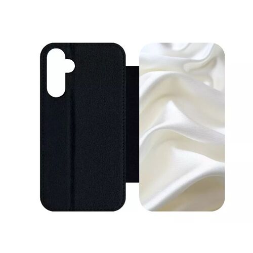 Etui À Rabat Pour Galaxy A15 4g/5g - Soie Blanche - Simili-Cuir - Noir
