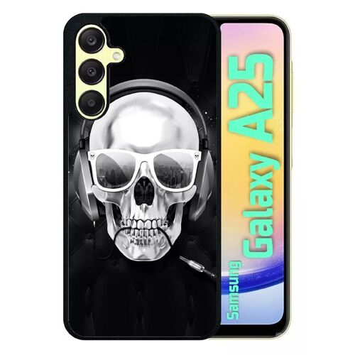 Coque Pour Galaxy A25 - Tete De Mort Swag Casque De Musique - Silicone - Noir