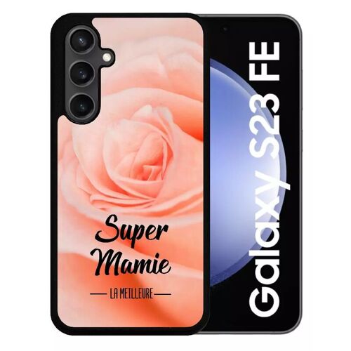 Coque Pour Galaxy S23 Fe - Super Mamie La Meilleure Fond De Roses - Silicone - Noir