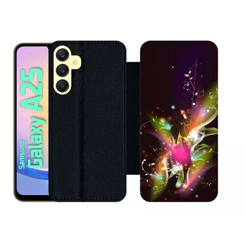 Etui À Rabat Pour Galaxy A25 - Décor Abstrait Feuille Arabesque - Simili-Cuir - Noir