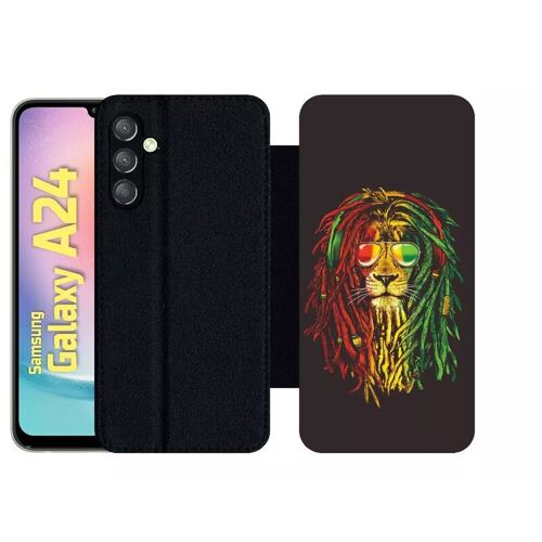 Etui À Rabat Pour Galaxy A24 - Lion Rasta A Lunette - Simili-Cuir - Noir