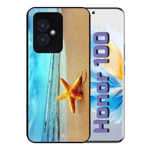 Coque Pour Honor 100 - Etoile De Mer Plage - Silicone - Noir