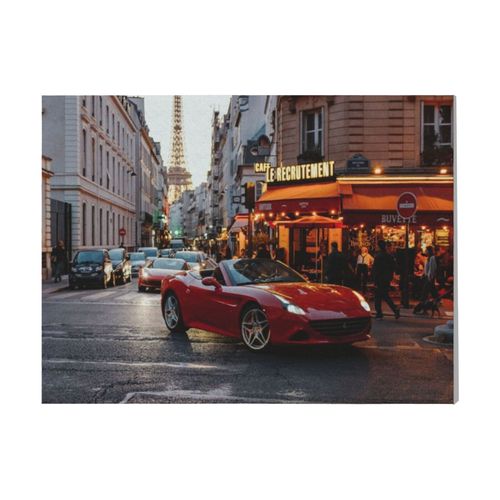 Canevas imprimer Ferrari sous la pluie à Paris=1374 Rétro Voiture Véhicules et Motos Impression sur toile installer 40x5