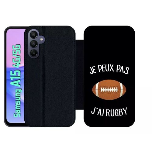 Etui À Rabat Pour Galaxy A15 4g/5g - Je Peux Pas J Ai Rugby Ballon Fond Noir - Simili-Cuir - Noir