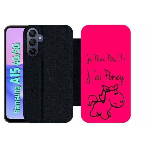 Etui À Rabat Pour Galaxy A15 4g/5g - Citation Poney Rose - Simili-Cuir - Noir