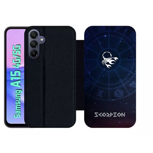 Etui À Rabat Pour Galaxy A15 4g/5g - Signe Astrologique Scorpion - Simili-Cuir - Noir