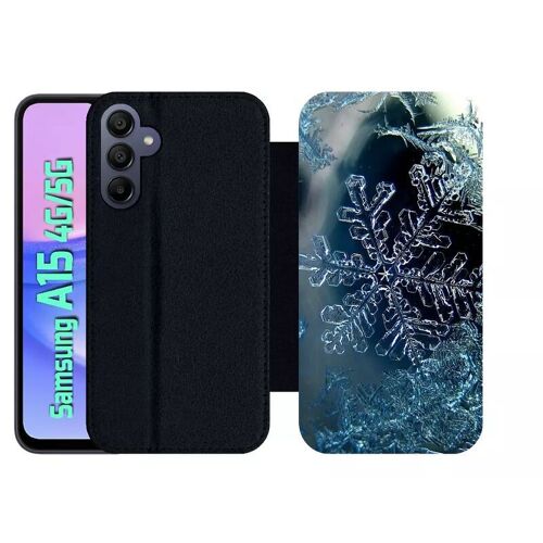 Etui À Rabat Pour Galaxy A15 4g/5g - Flocon De Neige Eau - Simili-Cuir - Noir
