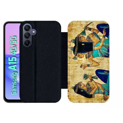Etui À Rabat Pour Galaxy A15 4g/5g - Papyrus Égypte - Simili-Cuir - Noir