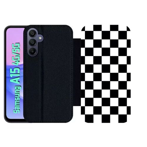 Etui À Rabat Pour Galaxy A15 4g/5g - Dammier Noir Et Blanc - Simili-Cuir - Noir