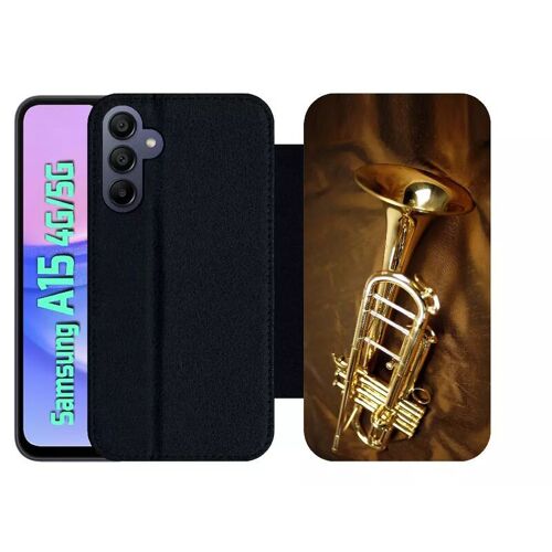 Etui À Rabat Pour Galaxy A15 4g/5g - Trompette Musique - Simili-Cuir - Noir