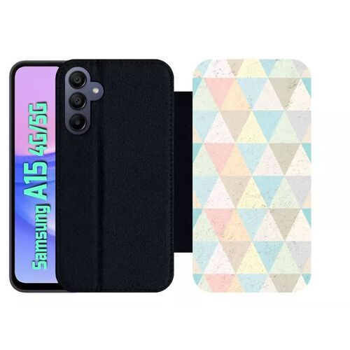 Etui À Rabat Pour Galaxy A15 4g/5g - Style Scandinave Pastel - Simili-Cuir - Noir