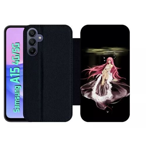 Etui À Rabat Pour Galaxy A15 4g/5g - Manga Fille Cheveux Rose - Simili-Cuir - Noir
