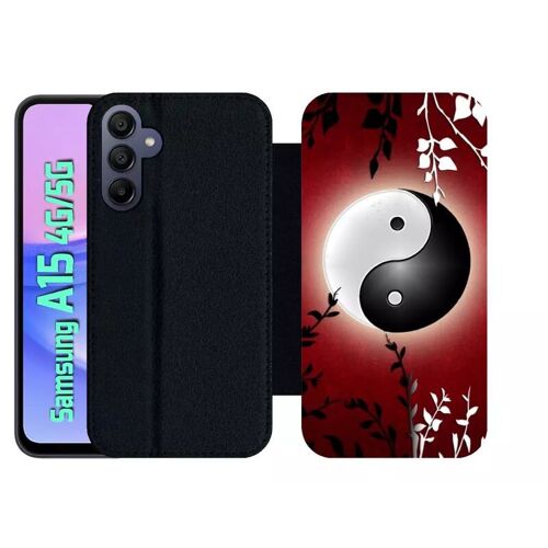 Etui À Rabat Pour Galaxy A15 4g/5g - Ying Yang Rouge - Simili-Cuir - Noir