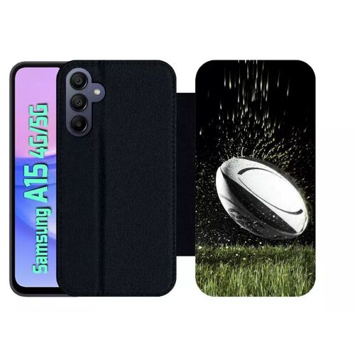 Etui À Rabat Pour Galaxy A15 4g/5g - Ballon De Rugby - Simili-Cuir - Noir