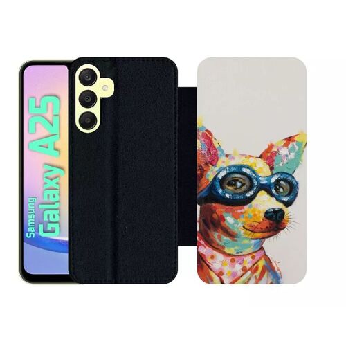 Etui À Rabat Pour Galaxy A25 - Peinture Chihuahua À Lunette - Simili-Cuir - Noir