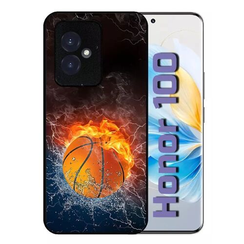Coque Pour Honor 100 - Ballon De Basket Eau Et Feu - Silicone - Noir