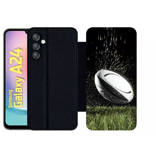 Etui À Rabat Pour Galaxy A24 - Ballon De Rugby - Simili-Cuir - Noir