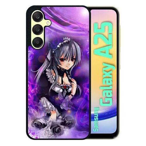 Coque Pour Galaxy A25 - Manga Fille Violet - Silicone - Noir