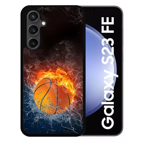 Coque Pour Galaxy S23 Fe - Ballon De Basket Eau Et Feu - Silicone - Noir
