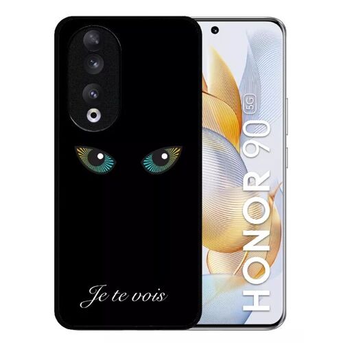 Coque Pour Honor 90 - Je Te Vois Yeux De Chat - Silicone - Noir