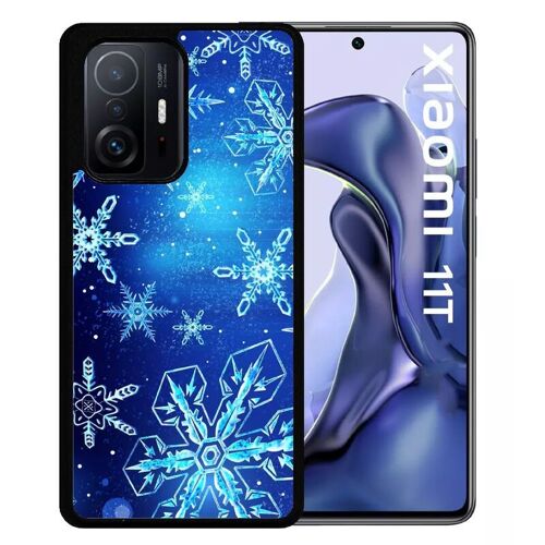 Coque Pour Xiaomi 11t - Flocon De Neige Fond Bleu Nuit - Silicone - Noir
