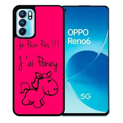 Coque Pour Oppo Reno6 5g - Citation Poney Rose - Silicone - Noir