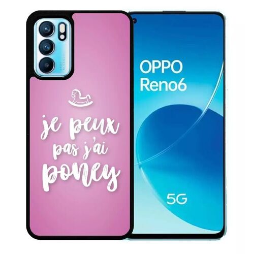 Coque Pour Oppo Reno6 5g - Je Peux Pas Jai Poney Fond Rose Pale - Silicone - Noir